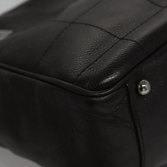 CHANEL Hand Bag Grained Calf Skin Dark Brown Silver CC - Picture 9 of 16